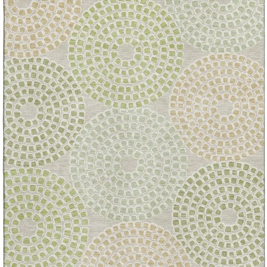 Artichoke Green Beige And Ivory Geometric Washable Area Rug With UV Protection Photo 3
