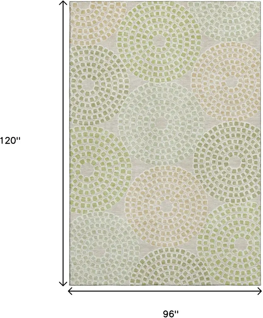 Artichoke Green Beige And Ivory Geometric Washable Area Rug With UV Protection Photo 7