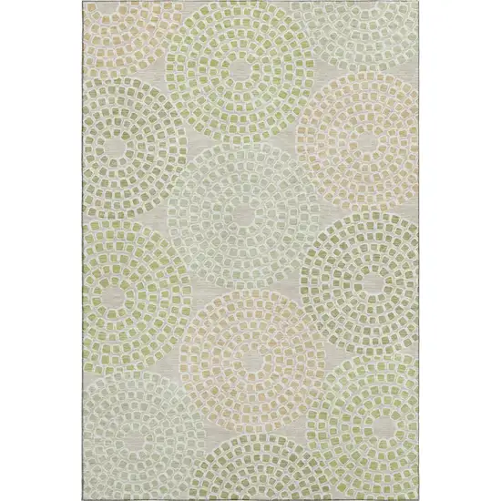 Artichoke Green Beige And Ivory Geometric Washable Area Rug With UV Protection Photo 1
