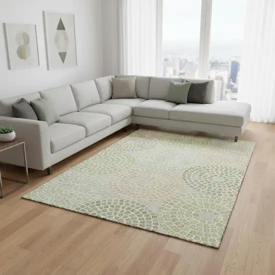 Artichoke Green Beige And Ivory Geometric Washable Area Rug With UV Protection Photo 2