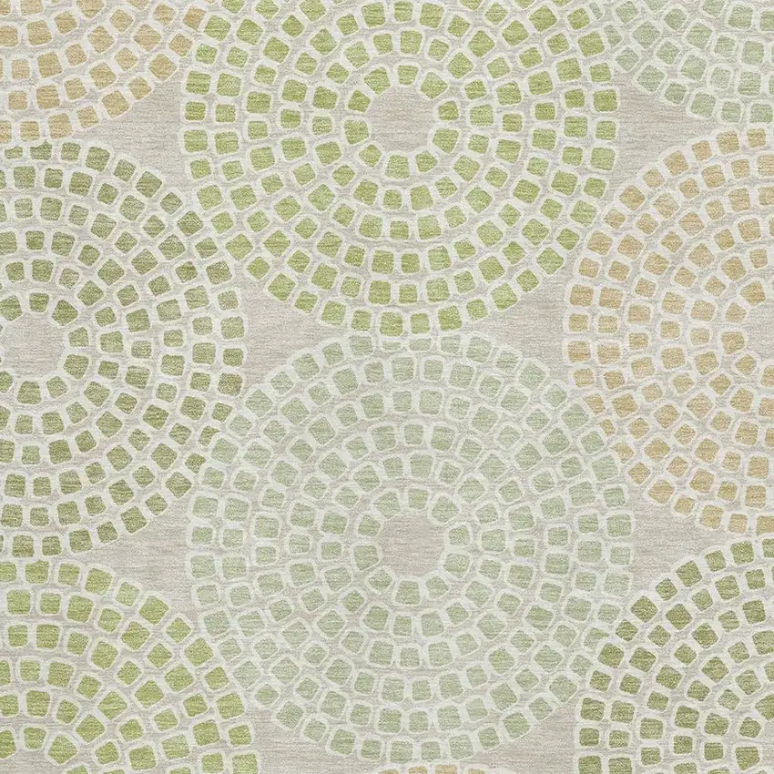 Artichoke Green Beige And Ivory Geometric Washable Area Rug With UV Protection Photo 3