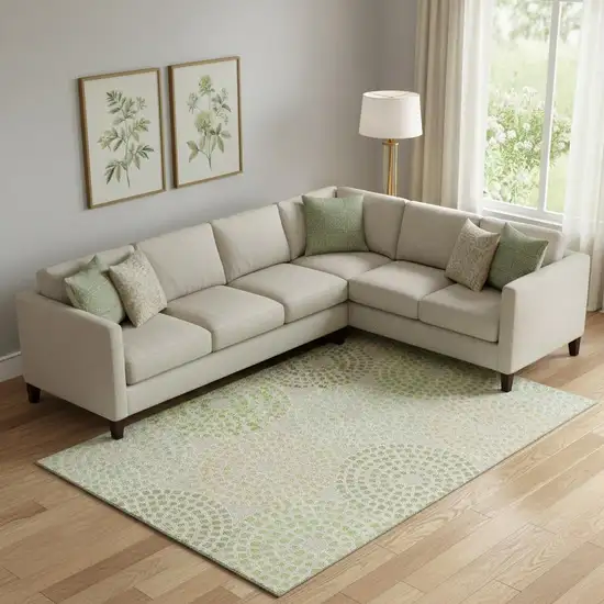 Artichoke Green Beige And Ivory Geometric Washable Area Rug With UV Protection Photo 1
