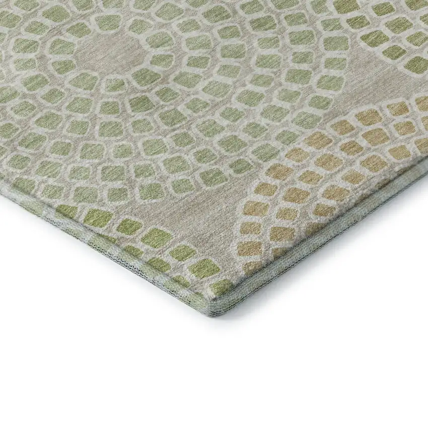 Artichoke Green Beige And Ivory Geometric Washable Area Rug With UV Protection Photo 8