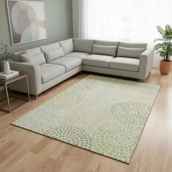 Artichoke Green Beige And Ivory Geometric Washable Area Rug With UV Protection Photo 2