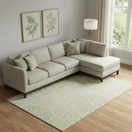 Artichoke Green Beige And Ivory Geometric Washable Area Rug With UV Protection Photo 1