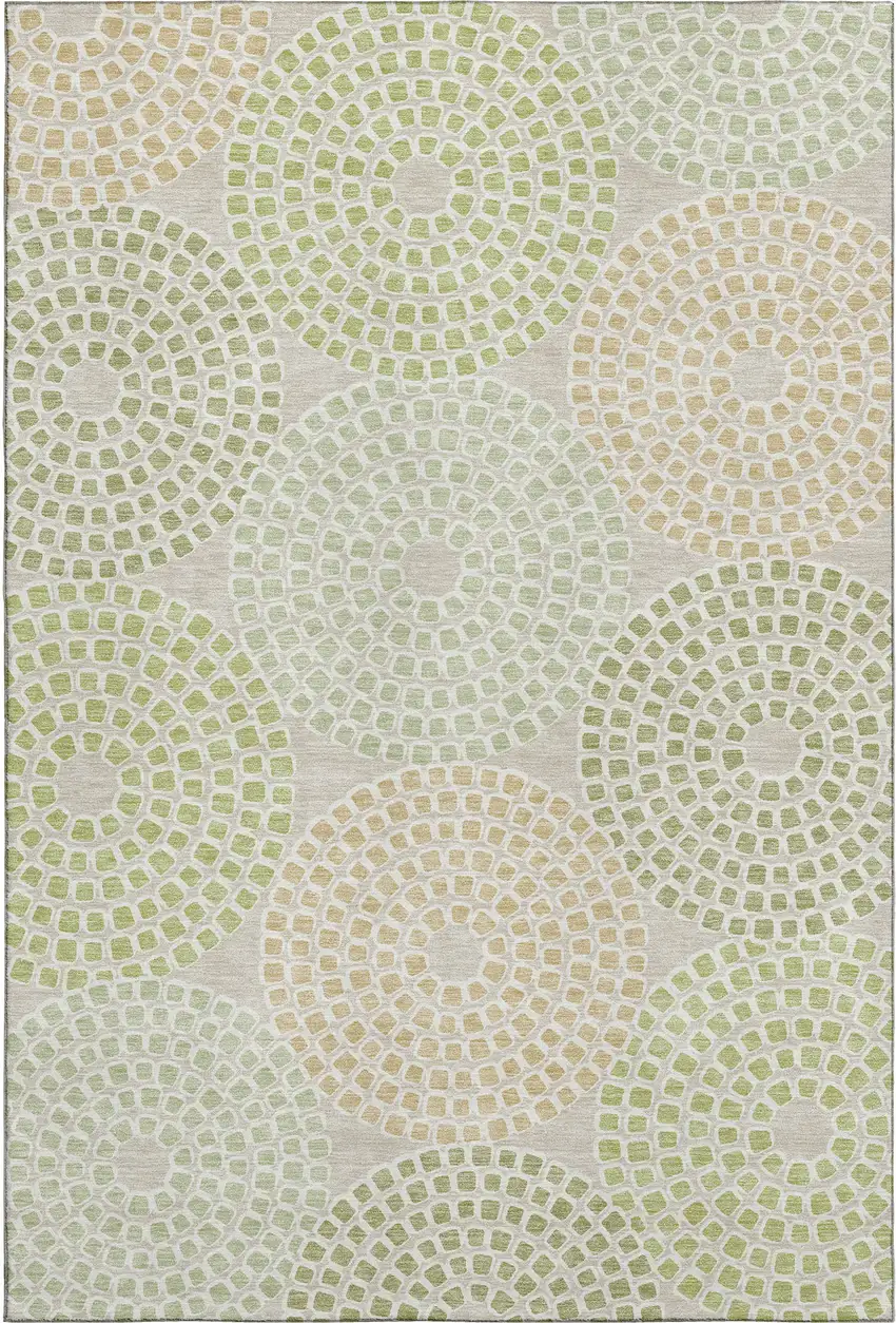 Artichoke Green Beige And Ivory Geometric Washable Area Rug With UV Protection Photo 1