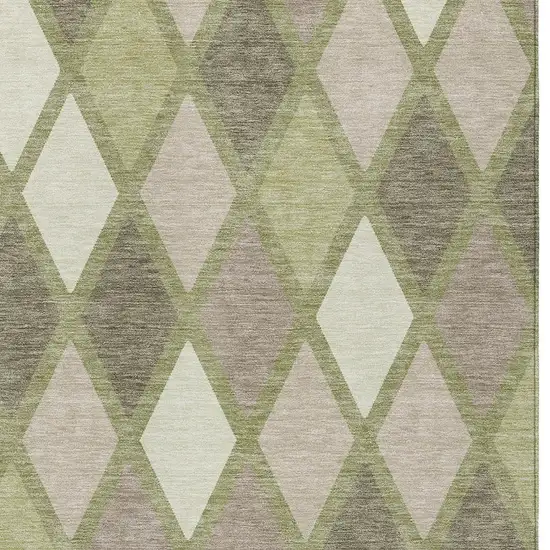 Artichoke Green Beige And Ivory Geometric Washable Indoor Outdoor Area Rug Photo 6