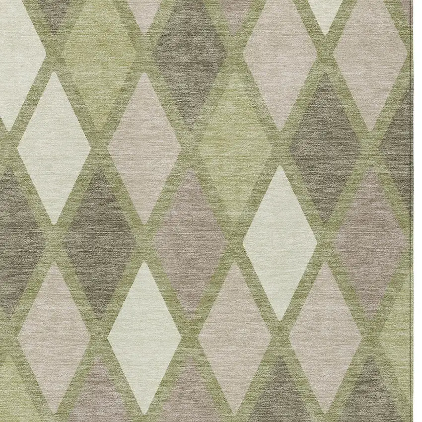 Artichoke Green Beige And Ivory Geometric Washable Indoor Outdoor Area Rug Photo 6