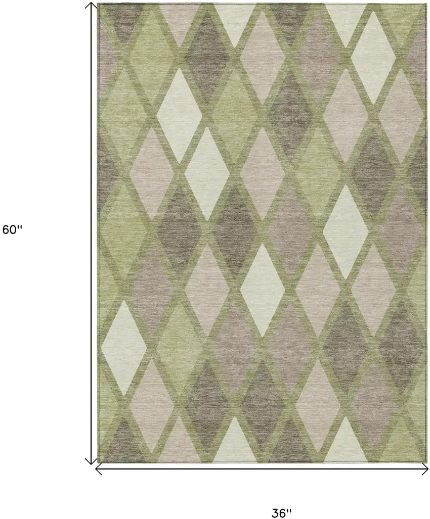 Artichoke Green Beige And Ivory Geometric Washable Indoor Outdoor Area Rug Photo 3