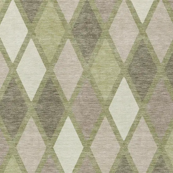 Artichoke Green Beige And Ivory Geometric Washable Indoor Outdoor Area Rug Photo 6