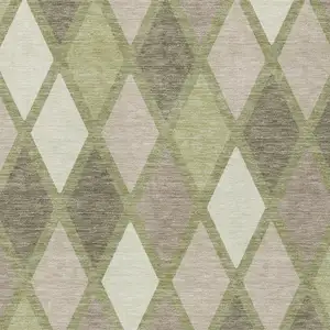 Photo of Artichoke Green Beige And Ivory Geometric Washable Indoor Outdoor Area Rug