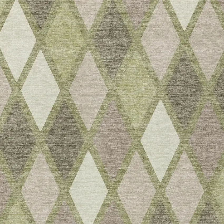 Artichoke Green Beige And Ivory Geometric Washable Indoor Outdoor Area Rug Photo 6