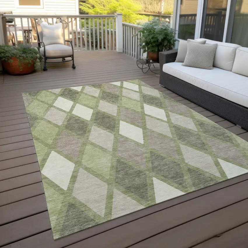 Artichoke Green Beige And Ivory Geometric Washable Indoor Outdoor Area Rug Photo 9