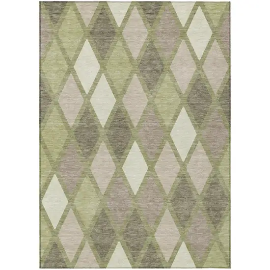 Artichoke Green Beige And Ivory Geometric Washable Indoor Outdoor Area Rug Photo 2