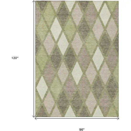 Artichoke Green Beige And Ivory Geometric Washable Indoor Outdoor Area Rug Photo 3