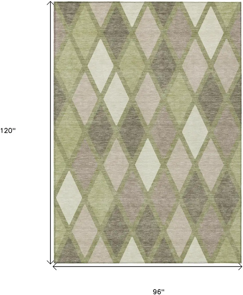 Artichoke Green Beige And Ivory Geometric Washable Indoor Outdoor Area Rug Photo 3