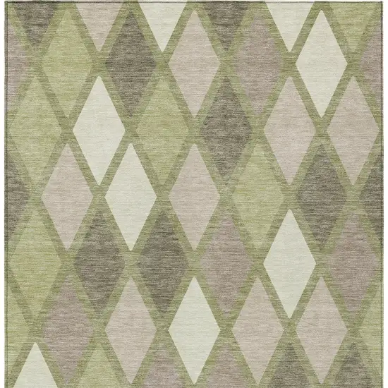 Artichoke Green Beige And Ivory Geometric Washable Indoor Outdoor Area Rug Photo 7