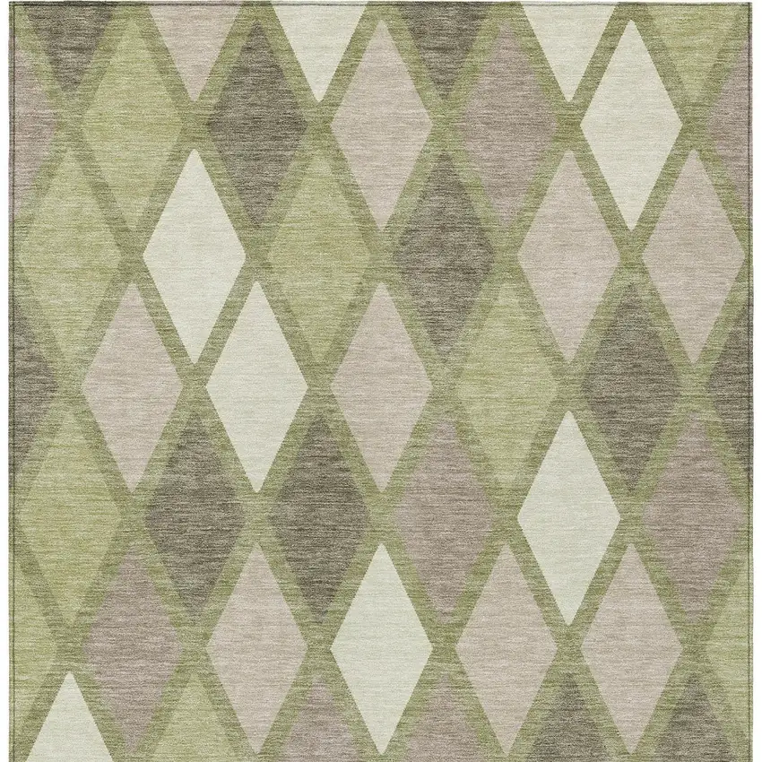 Artichoke Green Beige And Ivory Geometric Washable Indoor Outdoor Area Rug Photo 7