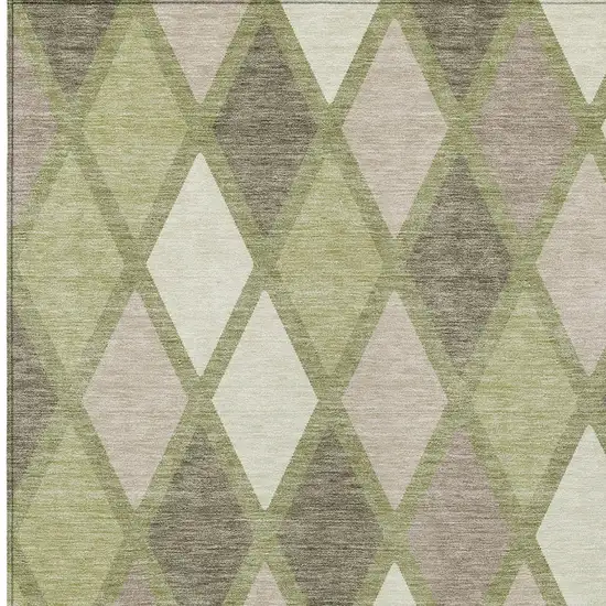 Artichoke Green Beige And Ivory Geometric Washable Indoor Outdoor Area Rug Photo 6