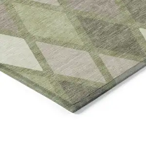 Photo of Artichoke Green Beige And Ivory Geometric Washable Indoor Outdoor Area Rug