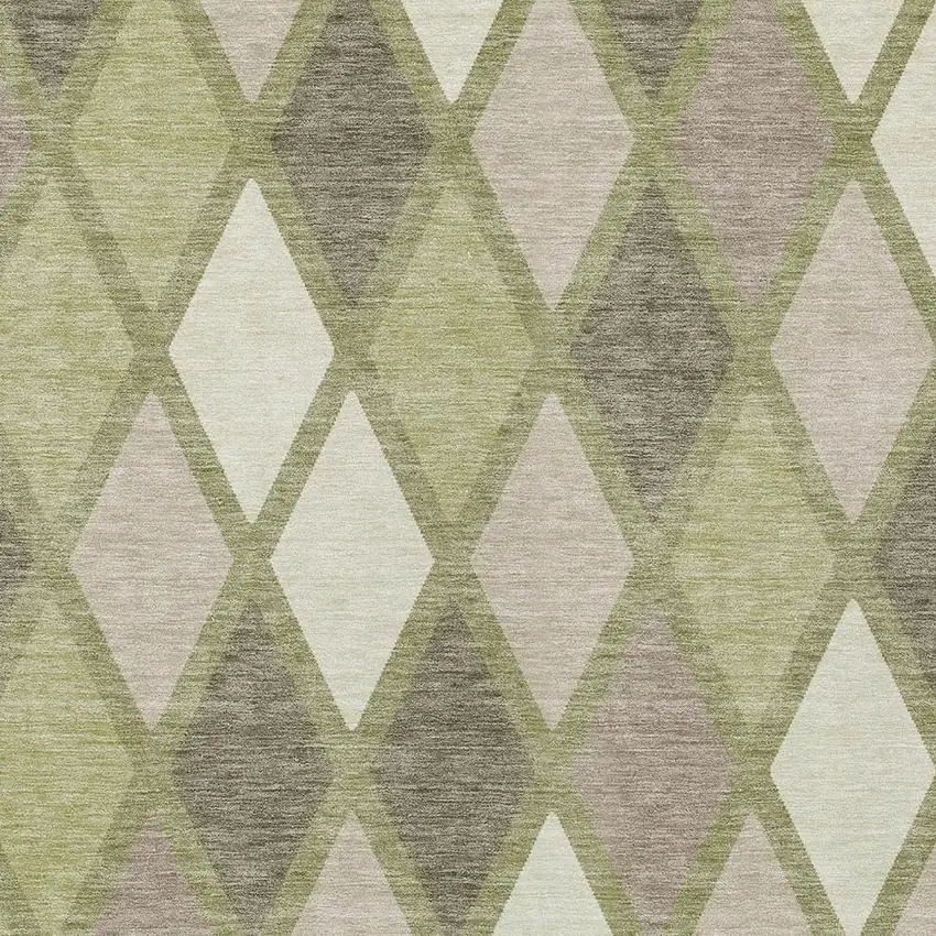 Artichoke Green Beige And Ivory Geometric Washable Indoor Outdoor Area Rug Photo 6
