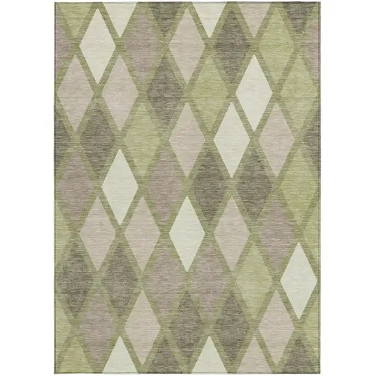 Artichoke Green Beige And Ivory Geometric Washable Indoor Outdoor Area Rug Photo 6