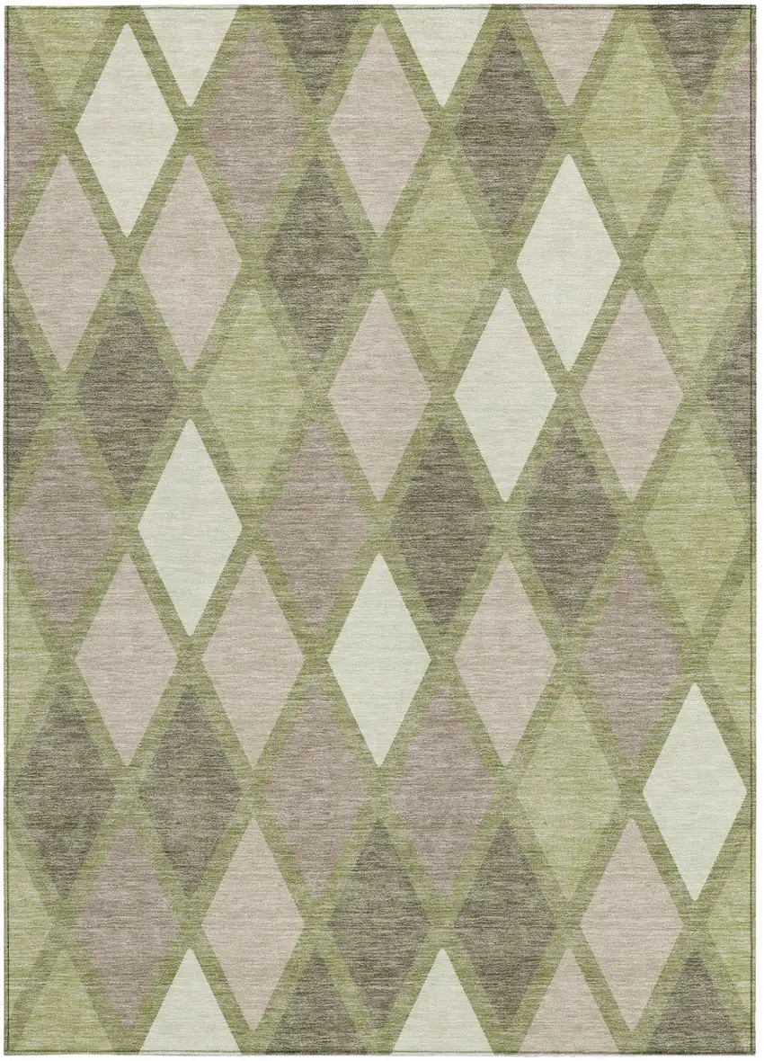 Artichoke Green Beige And Ivory Geometric Washable Indoor Outdoor Area Rug Photo 6
