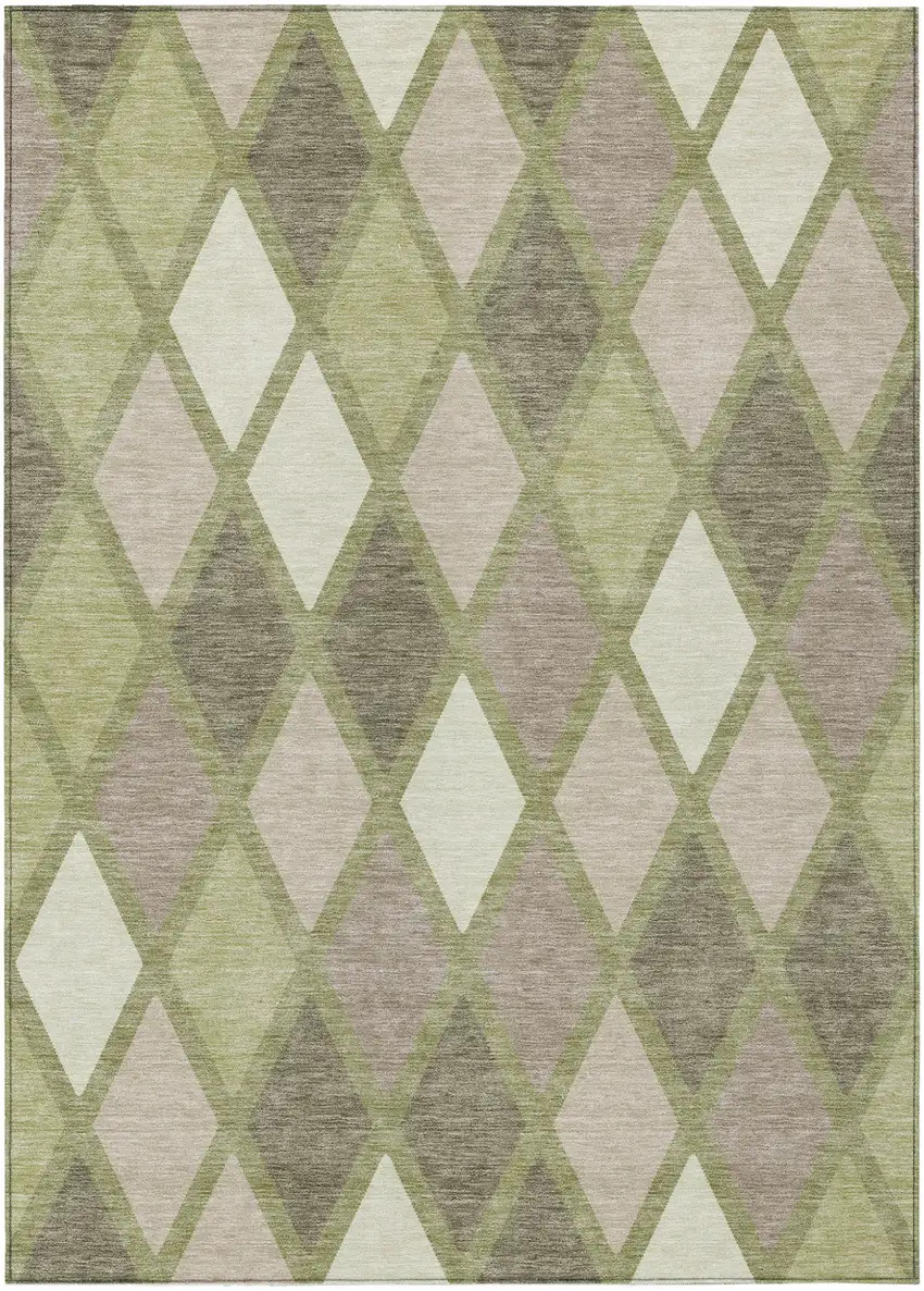 Artichoke Green Beige And Ivory Geometric Washable Indoor Outdoor Area Rug Photo 2