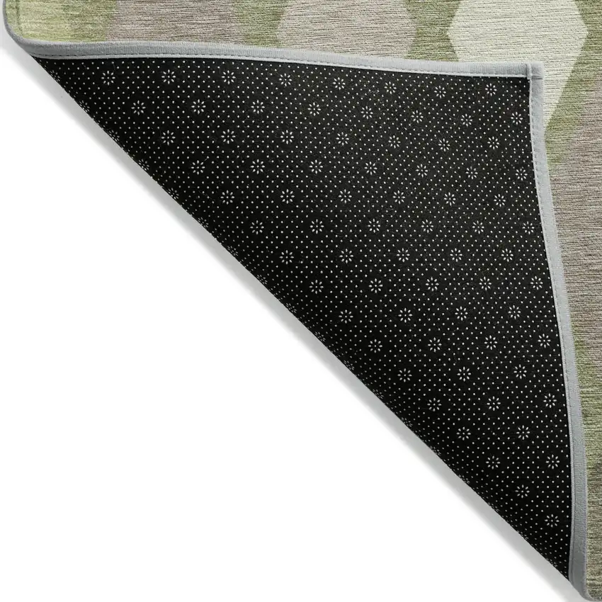 Artichoke Green Beige And Ivory Geometric Washable Indoor Outdoor Area Rug Photo 4