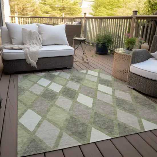 Artichoke Green Beige And Ivory Geometric Washable Indoor Outdoor Area Rug Photo 9