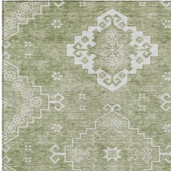 Artichoke Green Beige And Ivory Medallion Washable Indoor Outdoor Area Rug Photo 6