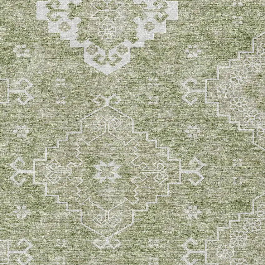 Artichoke Green Beige And Ivory Medallion Washable Indoor Outdoor Area Rug Photo 6