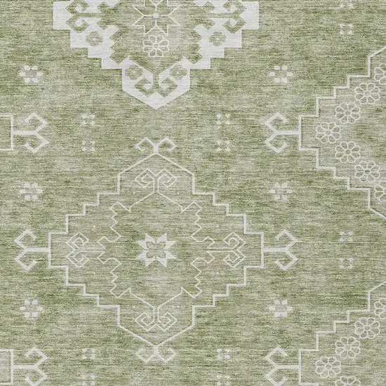 Artichoke Green Beige And Ivory Medallion Washable Indoor Outdoor Area Rug Photo 6