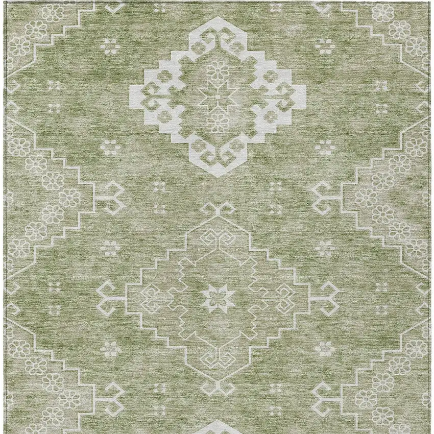 Artichoke Green Beige And Ivory Medallion Washable Indoor Outdoor Area Rug Photo 7