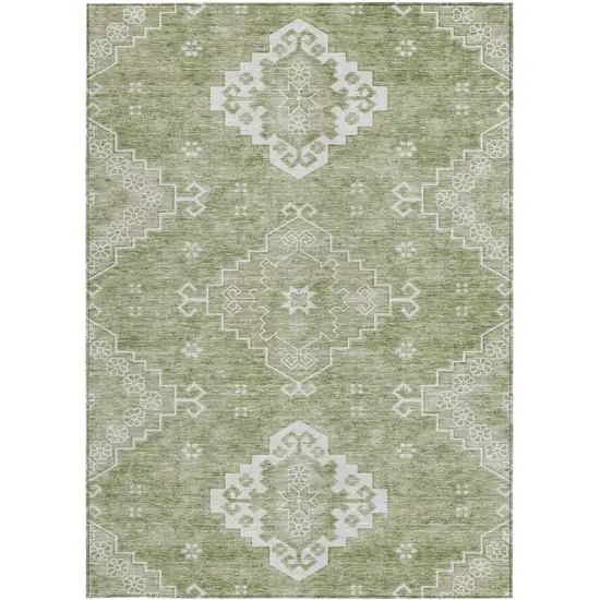 Artichoke Green Beige And Ivory Medallion Washable Indoor Outdoor Area Rug Photo 6