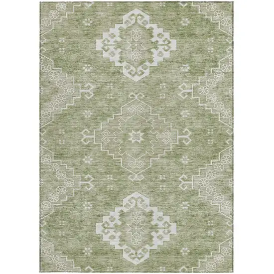 Artichoke Green Beige And Ivory Medallion Washable Indoor Outdoor Area Rug Photo 6