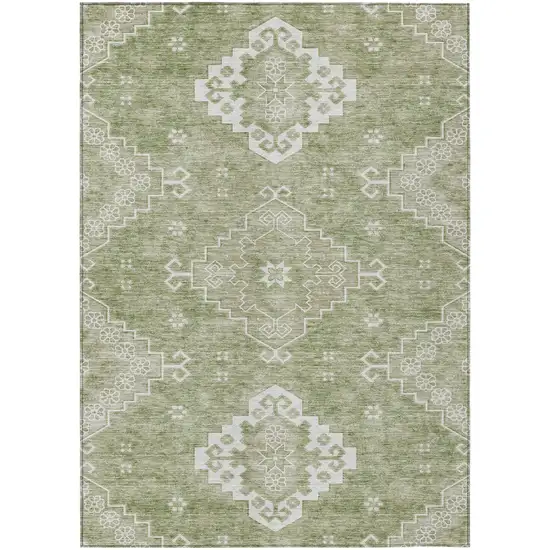 Artichoke Green Beige And Ivory Medallion Washable Indoor Outdoor Area Rug Photo 2