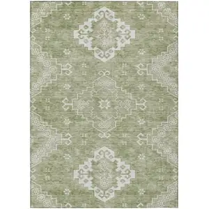 Photo of Artichoke Green Beige And Ivory Medallion Washable Indoor Outdoor Area Rug
