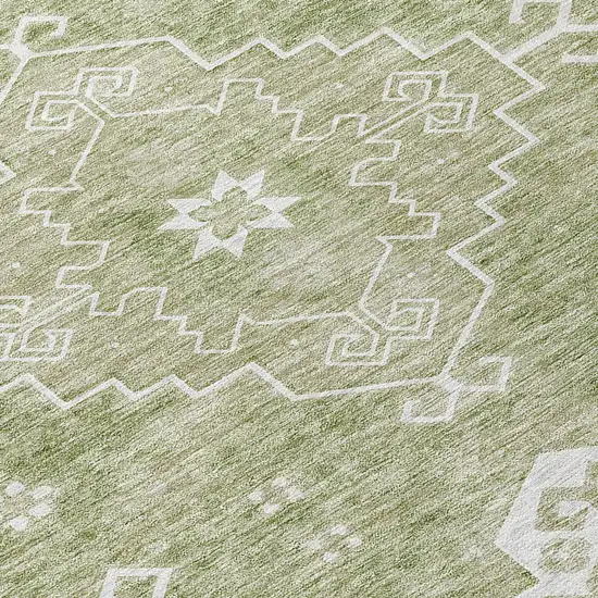 Artichoke Green Beige And Ivory Medallion Washable Indoor Outdoor Area Rug Photo 7