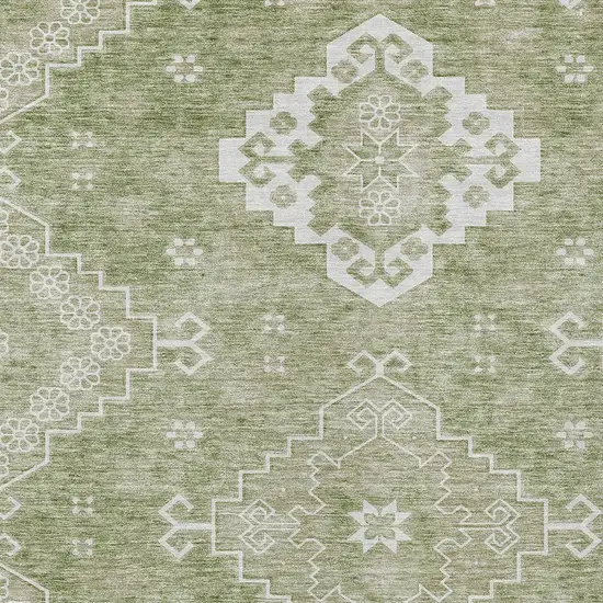 Artichoke Green Beige And Ivory Medallion Washable Indoor Outdoor Area Rug Photo 6