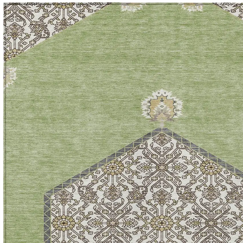 Artichoke Green Beige And Ivory Oriental Washable Indoor Outdoor Area Rug Photo 6