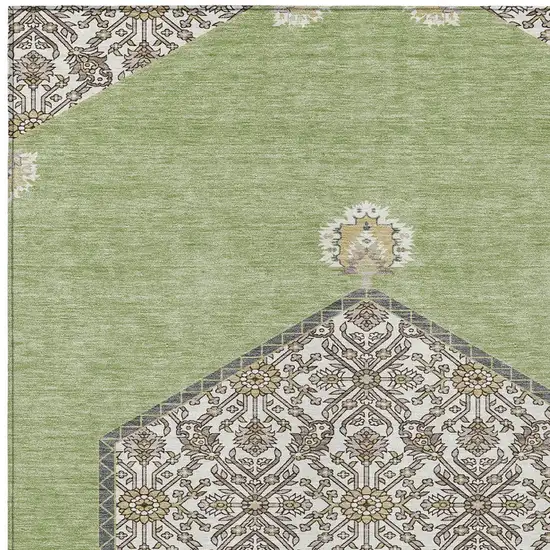 Artichoke Green Beige And Ivory Oriental Washable Indoor Outdoor Area Rug Photo 6