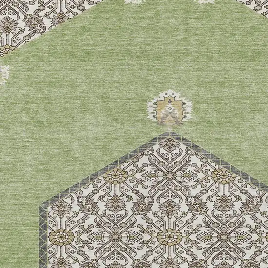 Artichoke Green Beige And Ivory Oriental Washable Indoor Outdoor Area Rug Photo 6