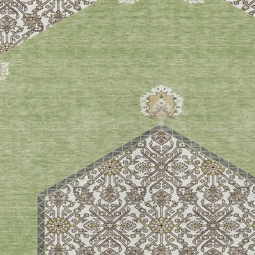 Artichoke Green Beige And Ivory Oriental Washable Indoor Outdoor Area Rug Photo 6