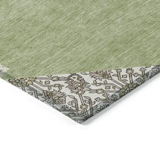Artichoke Green Beige And Ivory Oriental Washable Indoor Outdoor Area Rug Photo 4