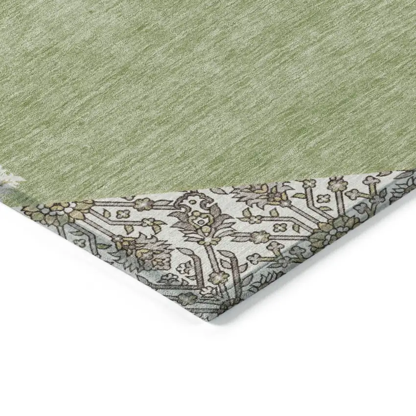 Artichoke Green Beige And Ivory Oriental Washable Indoor Outdoor Area Rug Photo 4