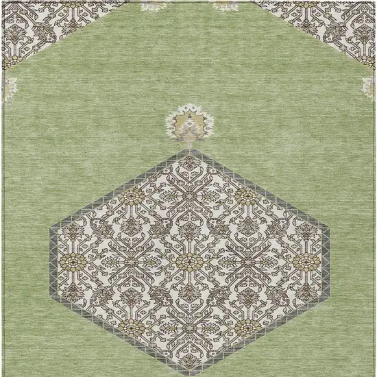 Artichoke Green Beige And Ivory Oriental Washable Indoor Outdoor Area Rug Photo 7