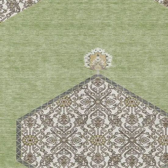 Artichoke Green Beige And Ivory Oriental Washable Indoor Outdoor Area Rug Photo 6