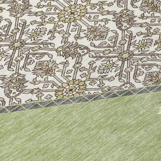 Artichoke Green Beige And Ivory Oriental Washable Indoor Outdoor Area Rug Photo 5