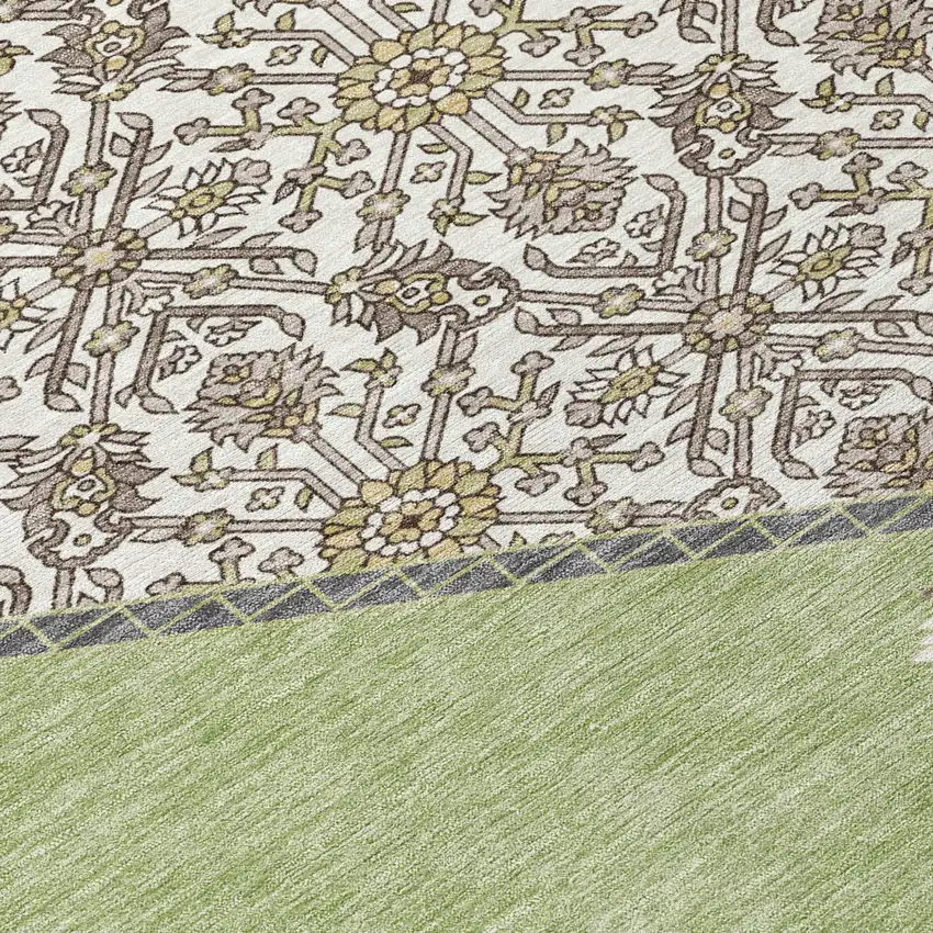 Artichoke Green Beige And Ivory Oriental Washable Indoor Outdoor Area Rug Photo 5